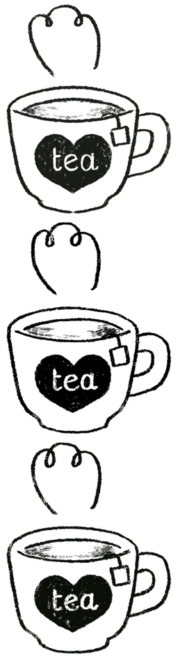 Cartoon mug of tea decorated with a heart