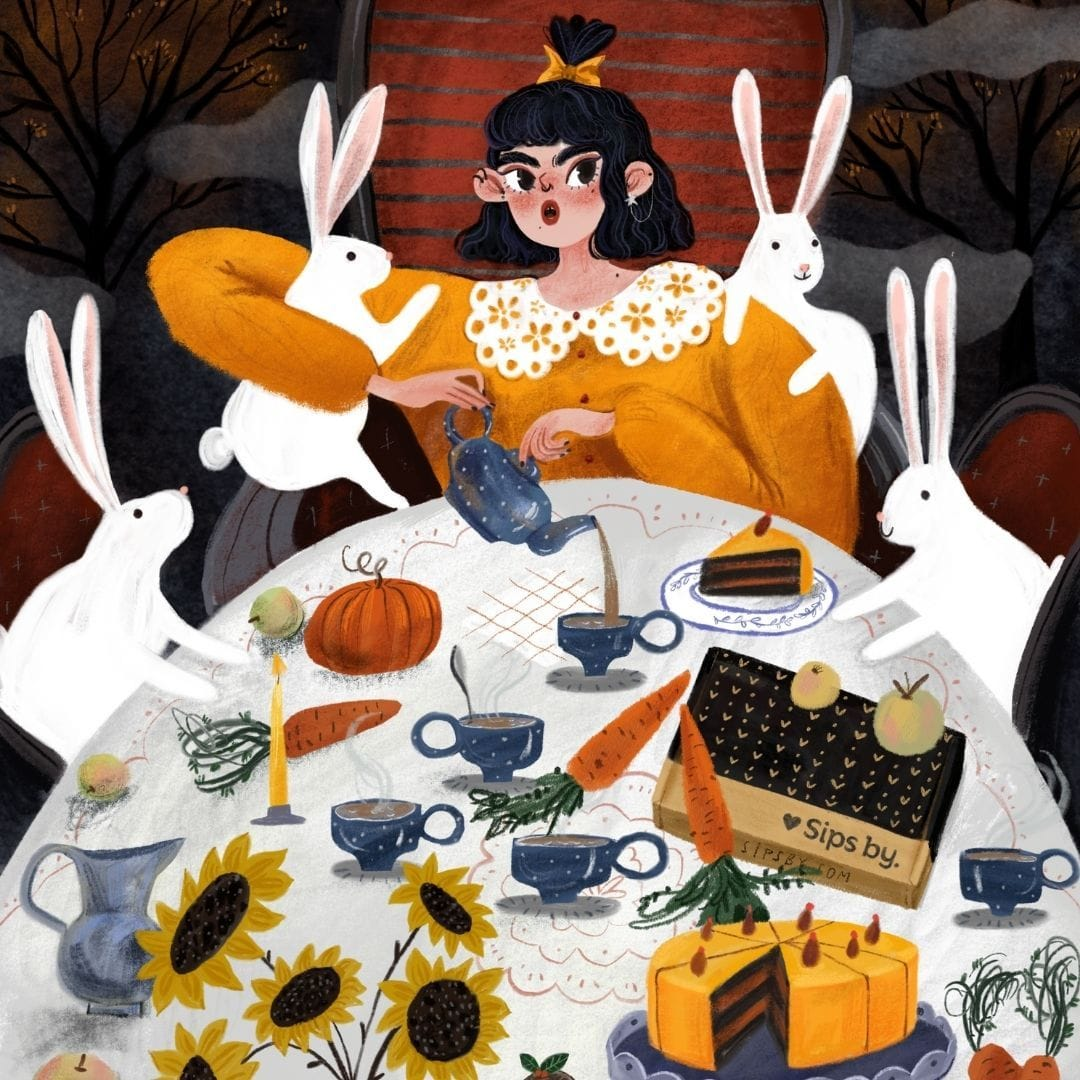 Autumn tea party illustration