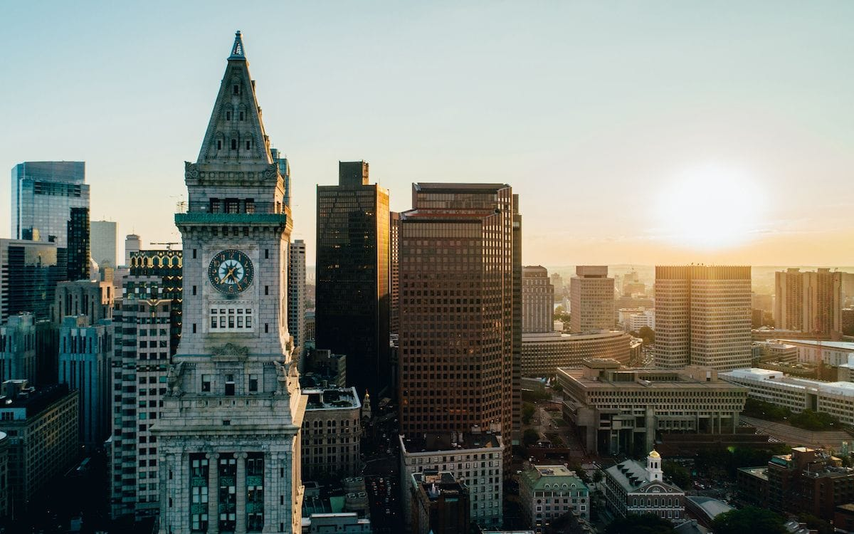 Dusk view of the Boston, Massachusetts city skyline