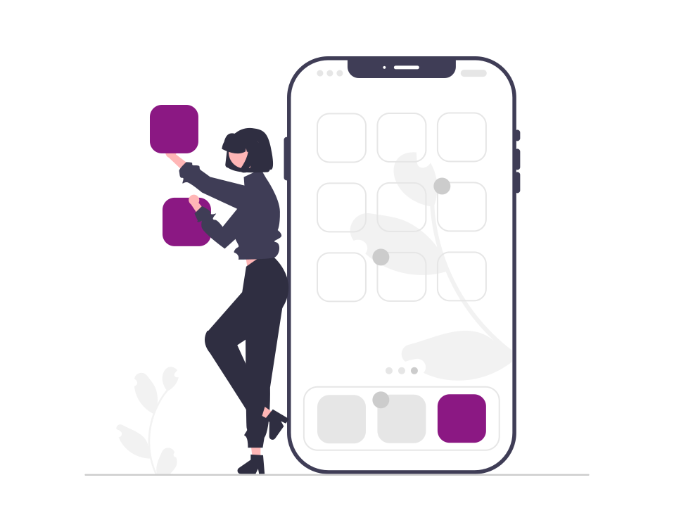 Illustration fo a woman using application on a home screen.