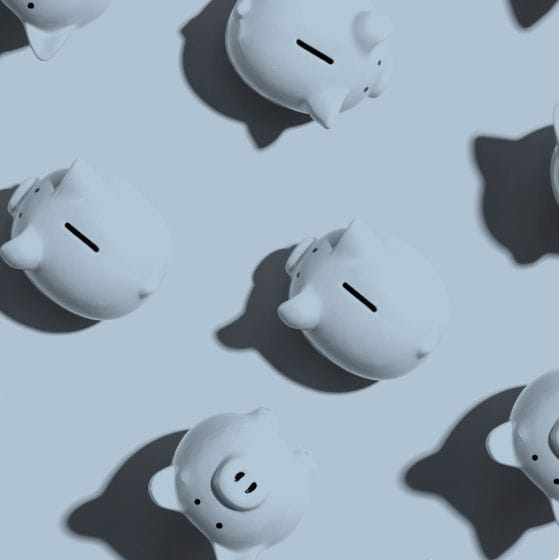 Piggy banks set on a gray background.