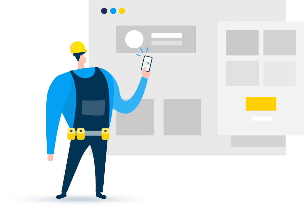 builder holding phone in front of web interface