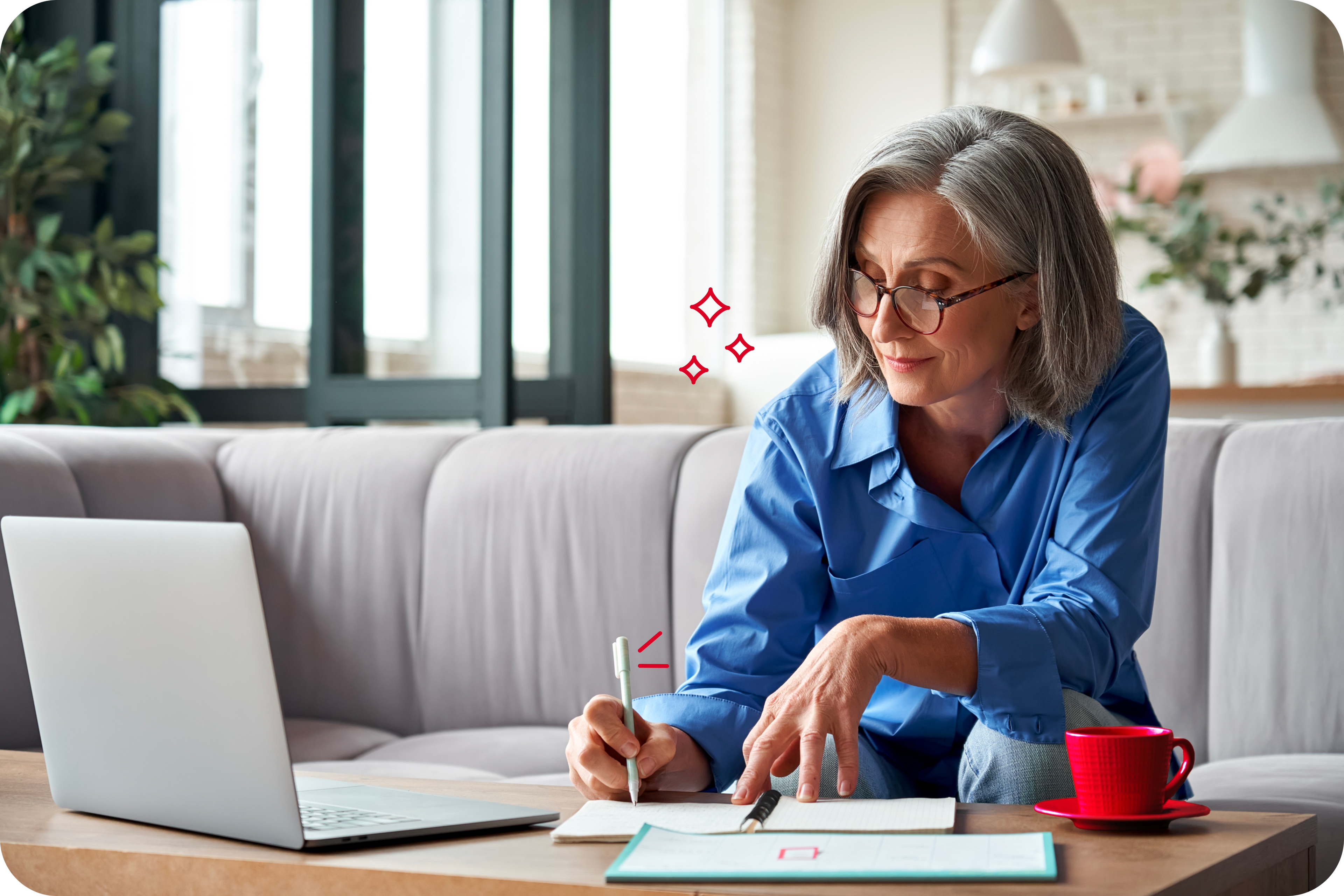 Photo of an older woman receiving quality nutritional counseling from a registered dietitian via a video call on her laptop