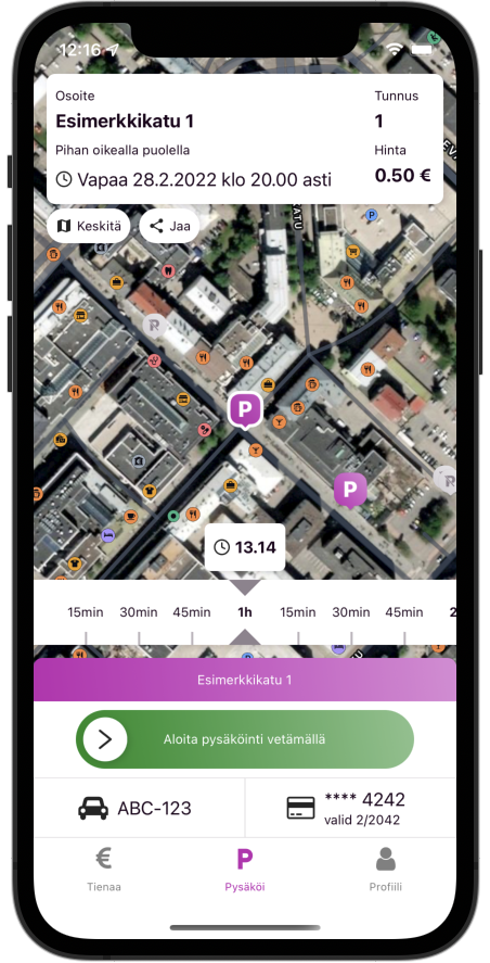 Image of Shareway-application and parking functionality.