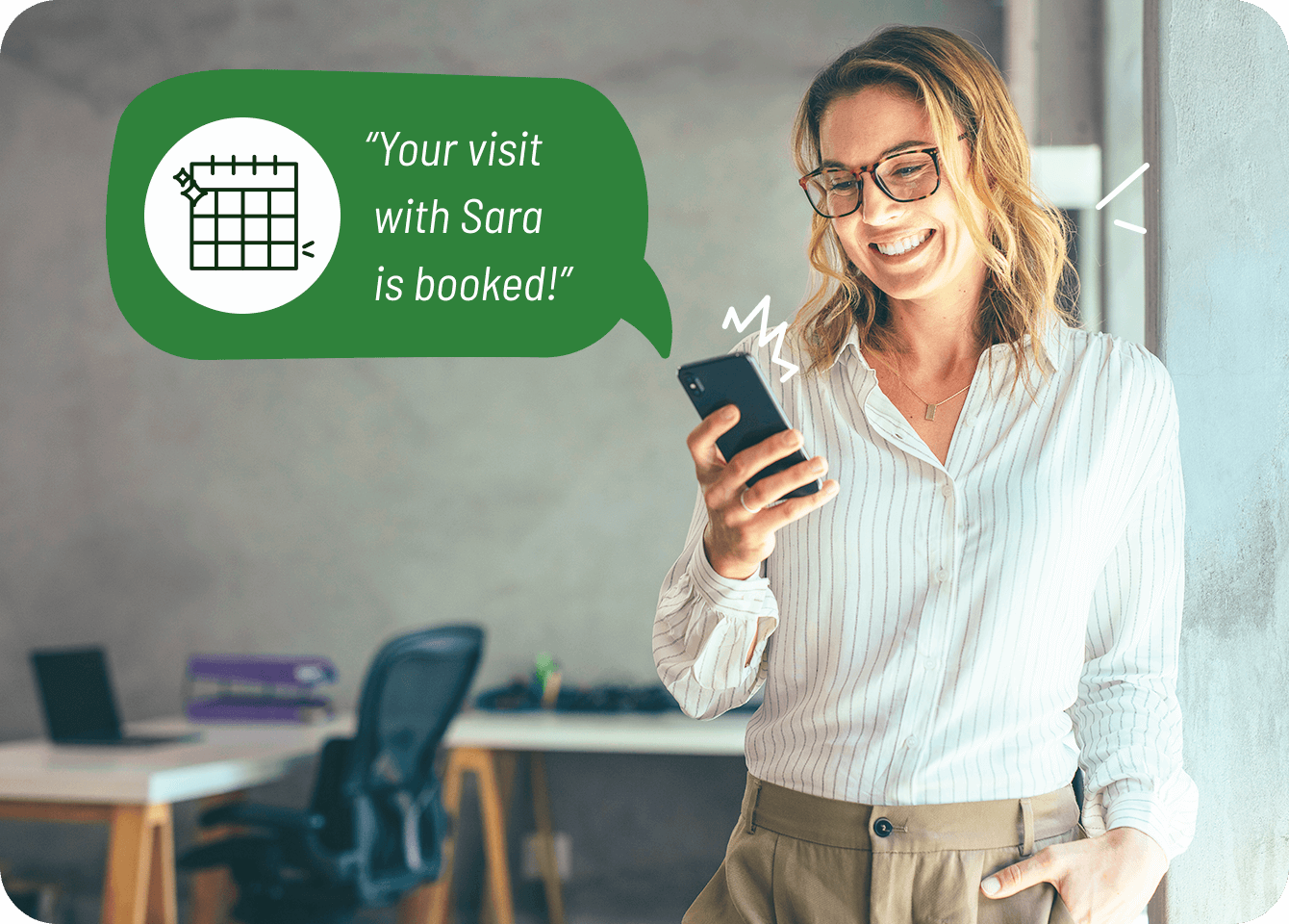 Photo of a happy woman connecting with a dietitian via text message