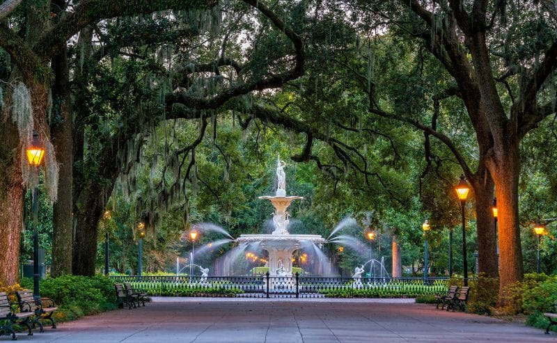 The historic Forsyth Fountain in Savannah, Georgia