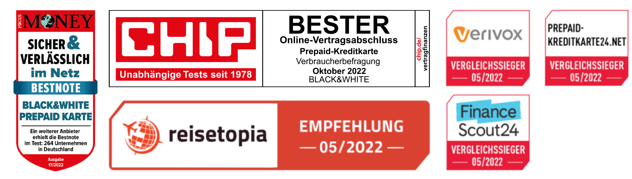 Eine Sammlung von Bannern: Chip, Money, Reisetopia, Verivox, Prepaid-KreditKart24.net, Finance Scout24