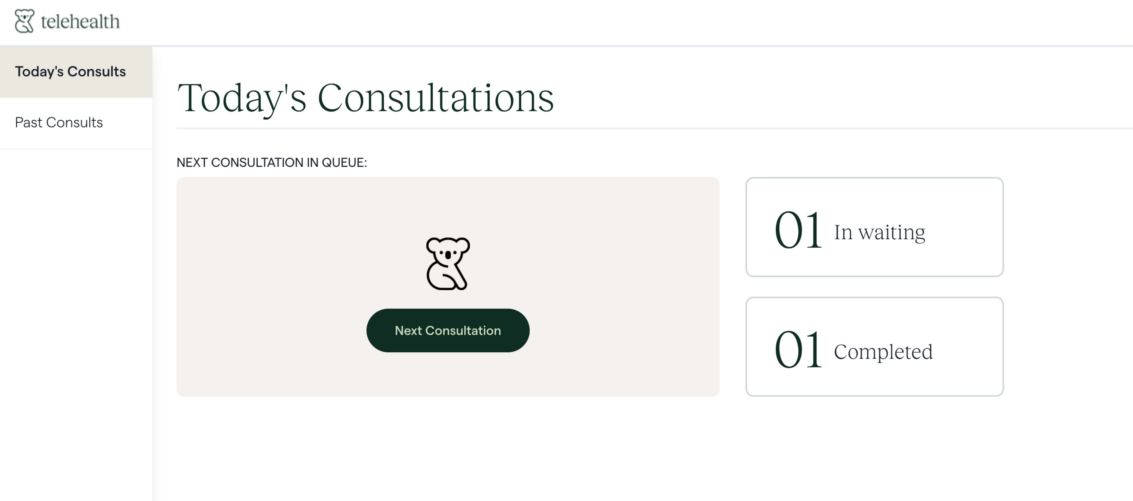 An example of a consultation page with a waiting and completed queue