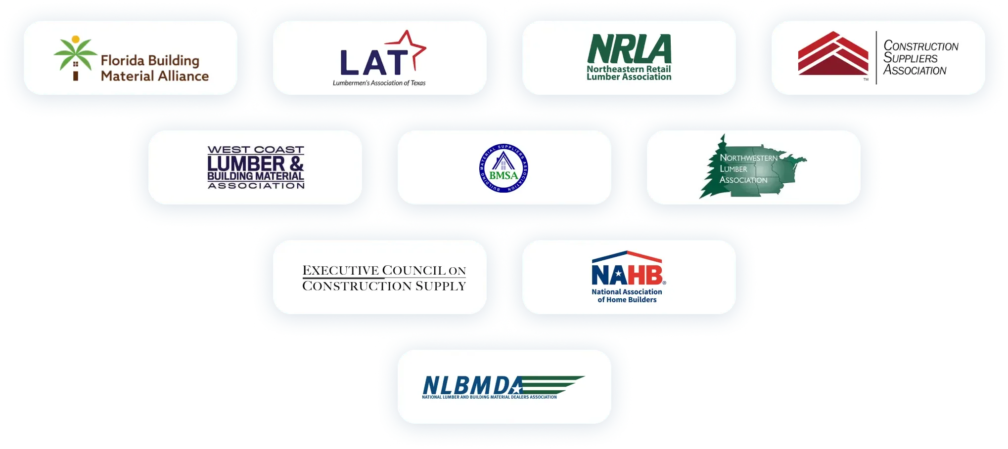 Logos of industry partners, including FBMA LAT, NRLA, CSA, WCLBMA, BMSA, NLA, ECCS, NAHB, NLBMDA