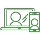 Icon representing a video chat over laptop or smartphone