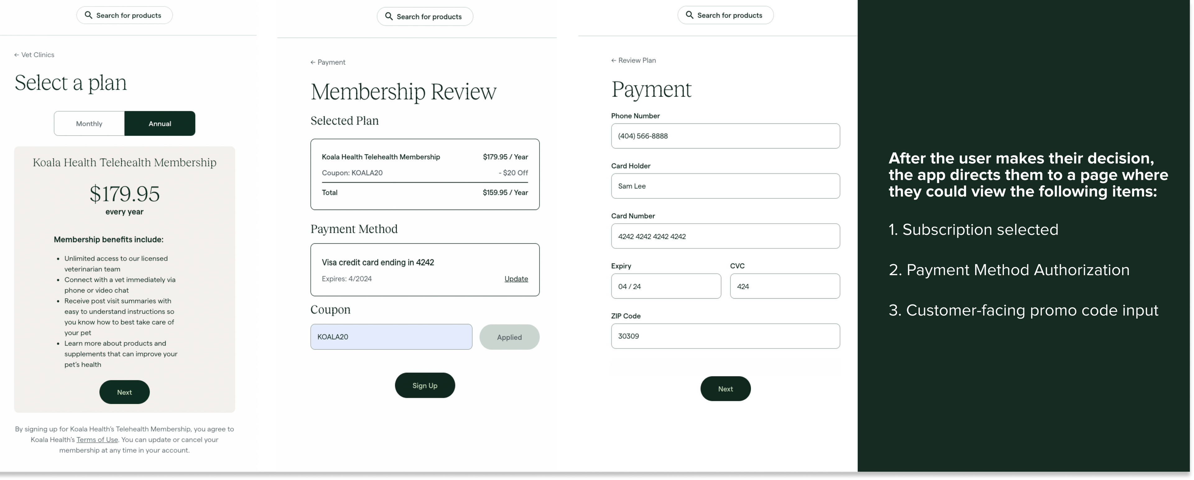 A set of pictures of payment flow for users