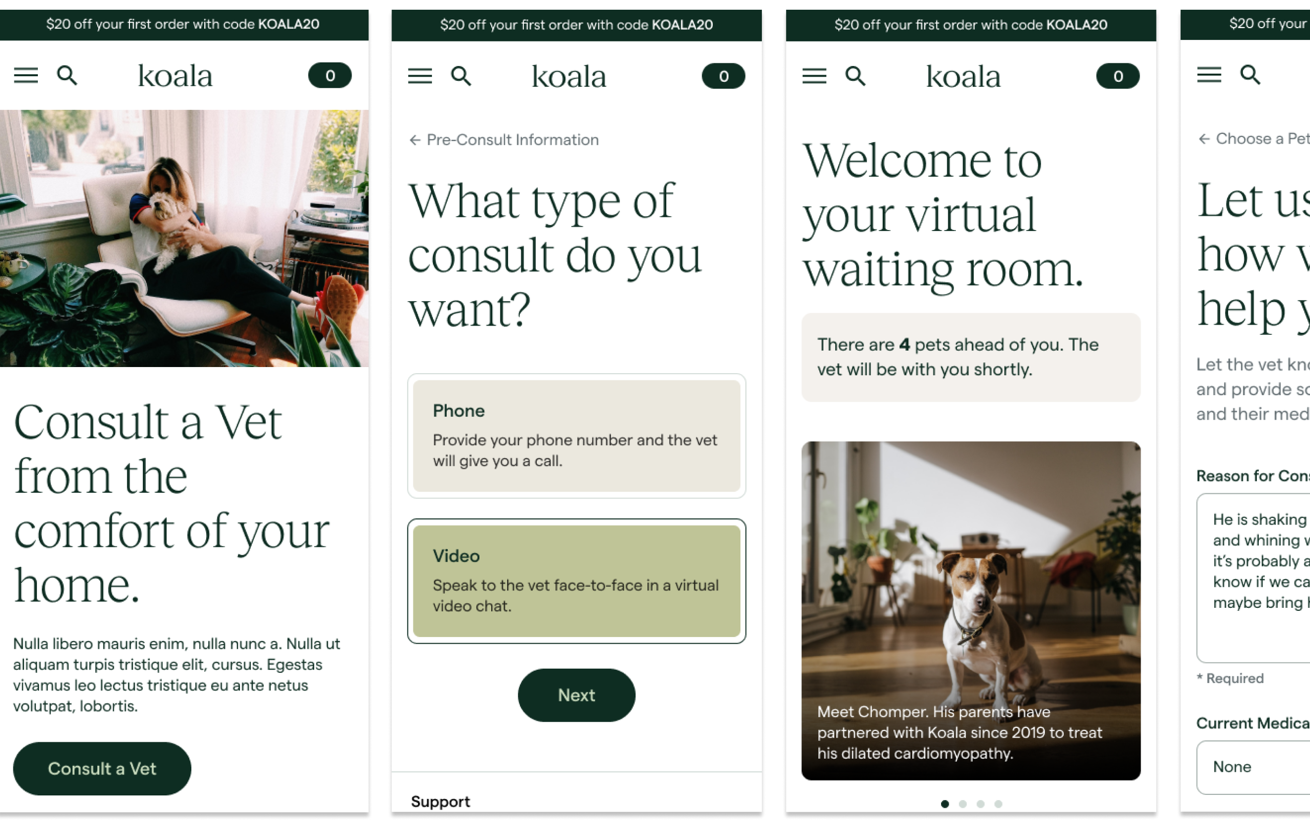 Screenshots of the Koala Health mobile app