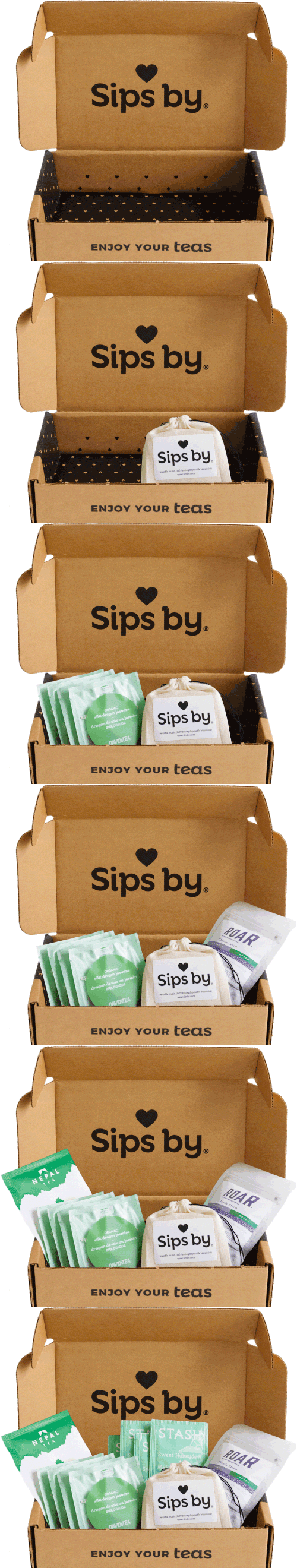 Sips by Box filled with tea samples
