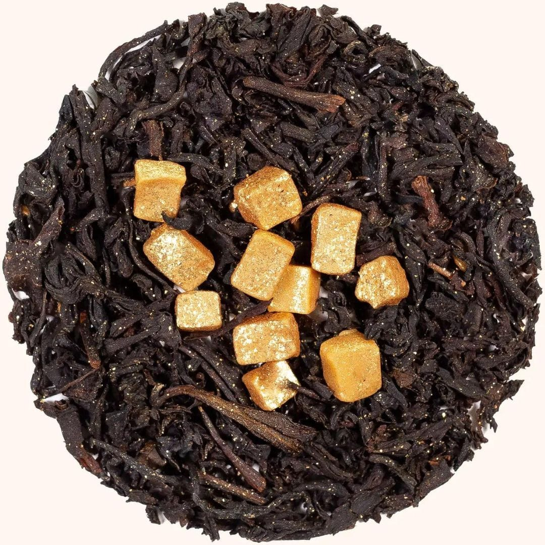 Glimmering Dusk black glitter tea blend loose leaf tea sample circle
