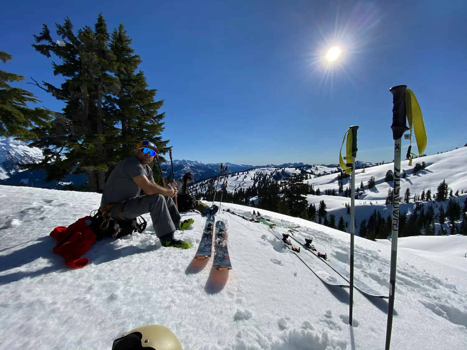 Chillin' on a mountain ridge, ski touring with Aurora Backcountry. 