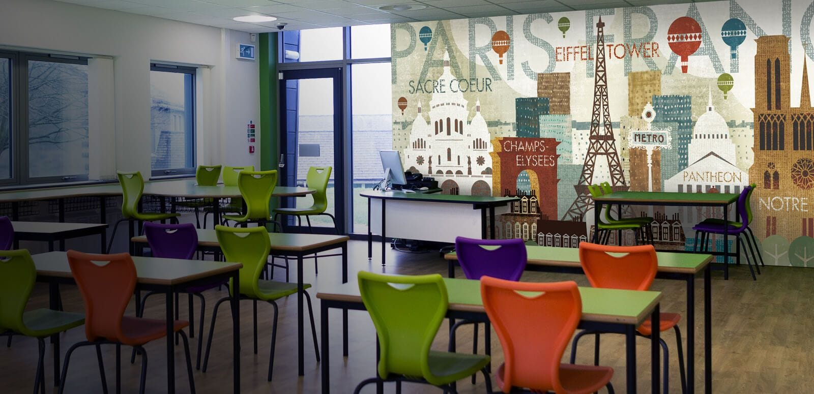 birch forest wallpaper mural in a SEN classroom