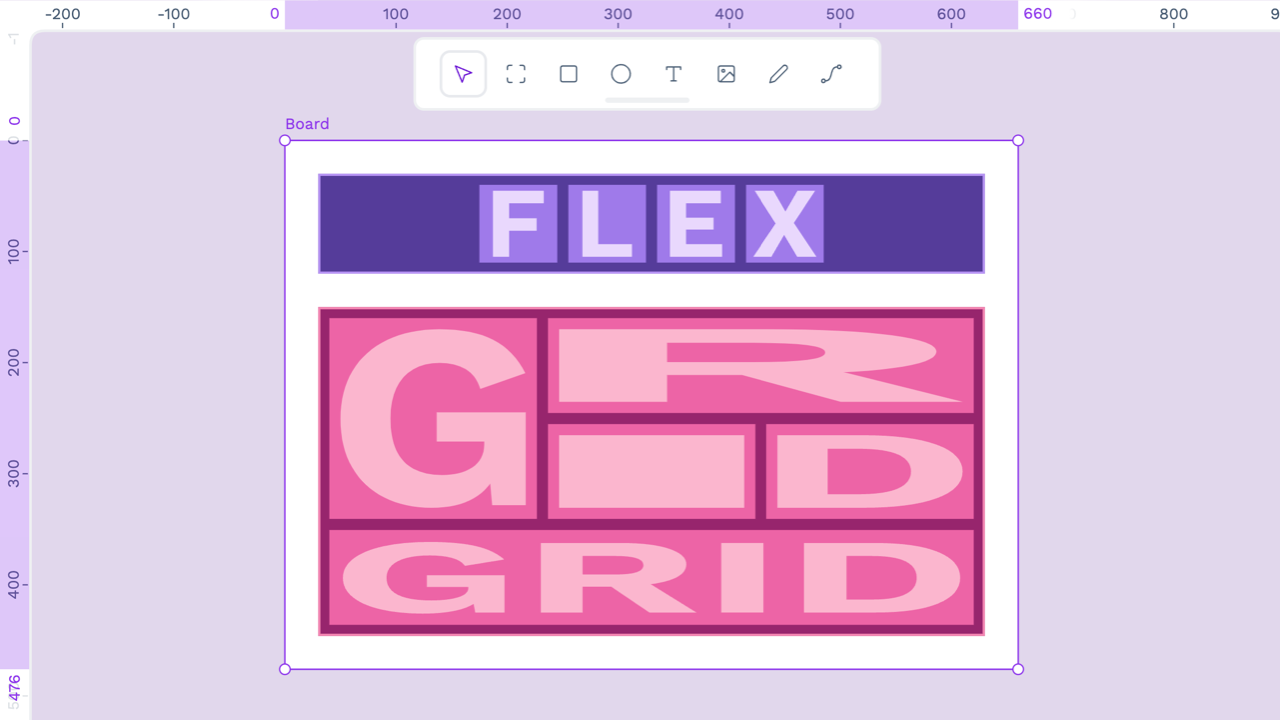 Mockup of Flex and Grid Layouts using the words flex and grid. 