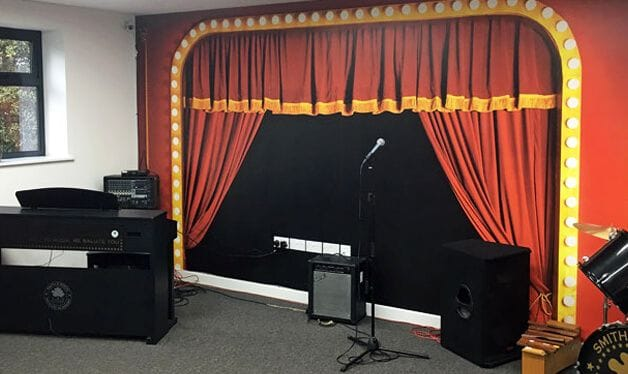 theatre stage wall mural for smith's wood primary academy