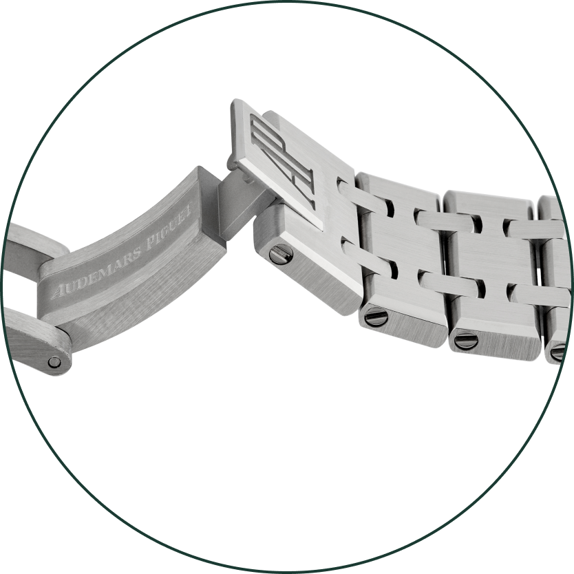 an open silver watch clasp on a white background