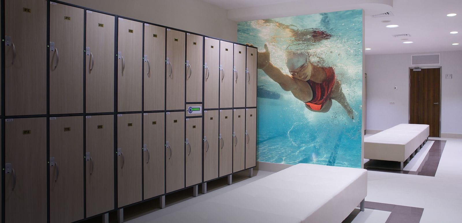 swimming athlete wall mural in a leisure centre changing room