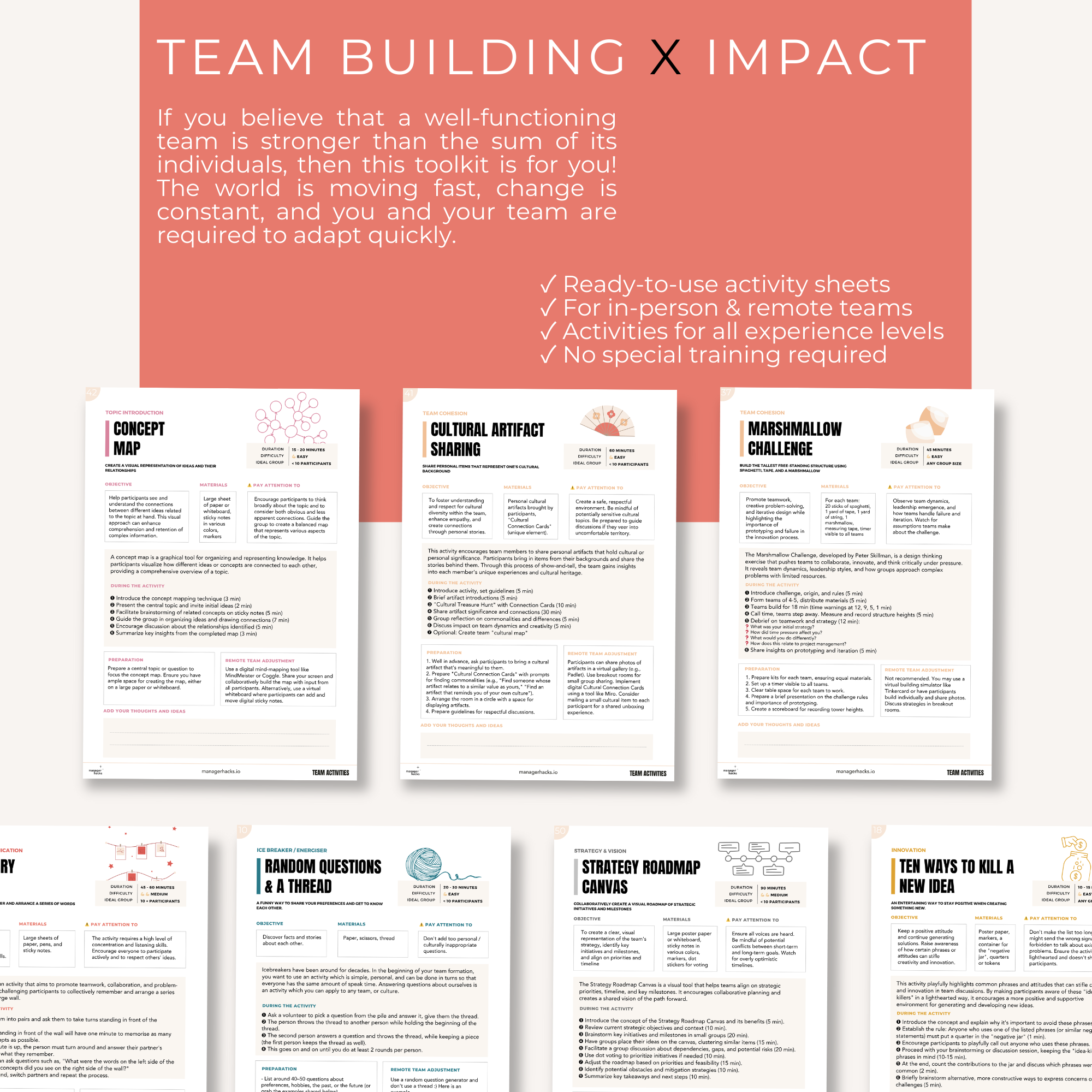 Team Activities Toolkit for Organized Managers by ManagerHacks