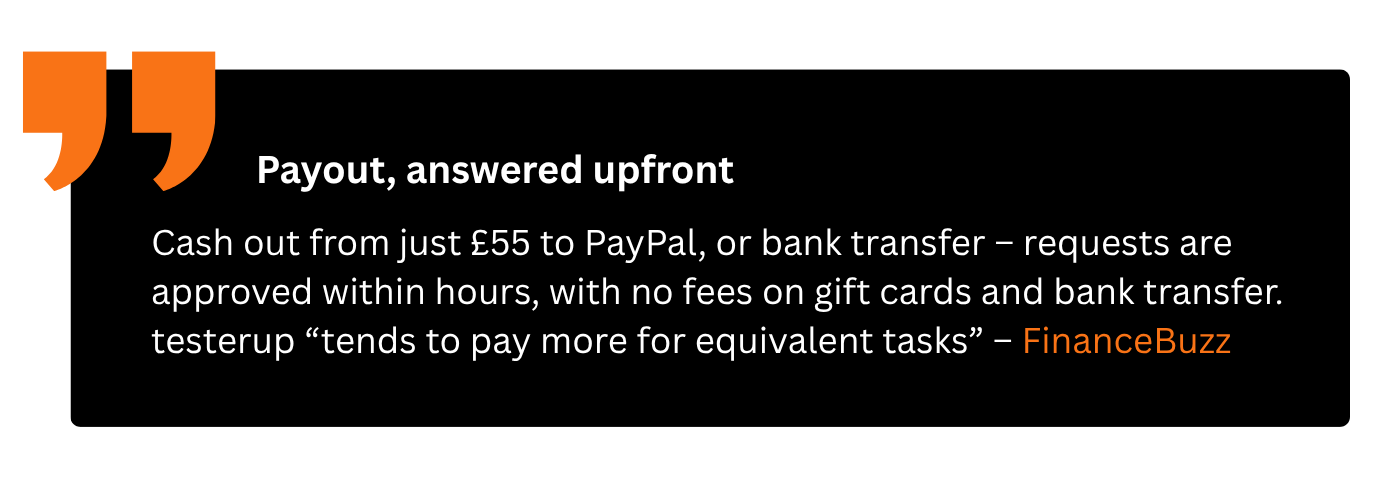 FinanceBuzz quote on payout terms for testerup
