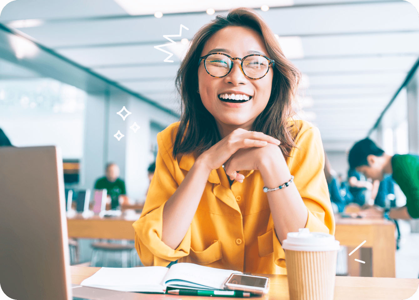 Photo of a happy woman at work