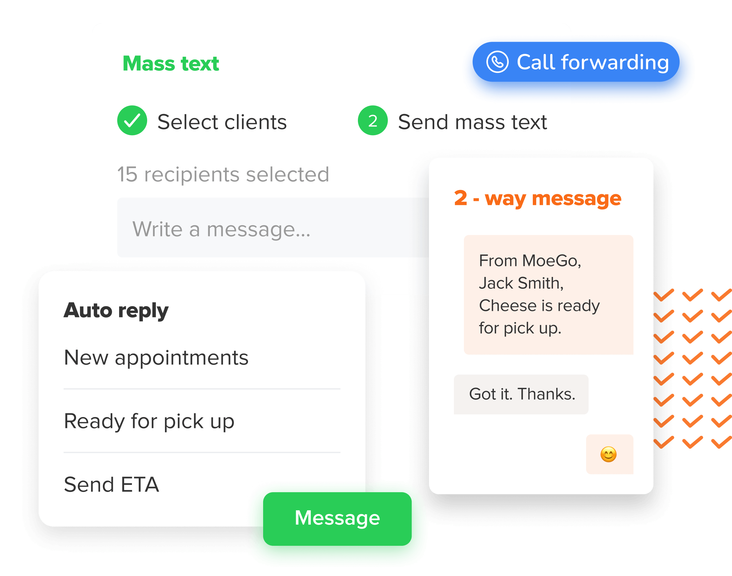 Mass text and call forwarding feature for pet grooming business