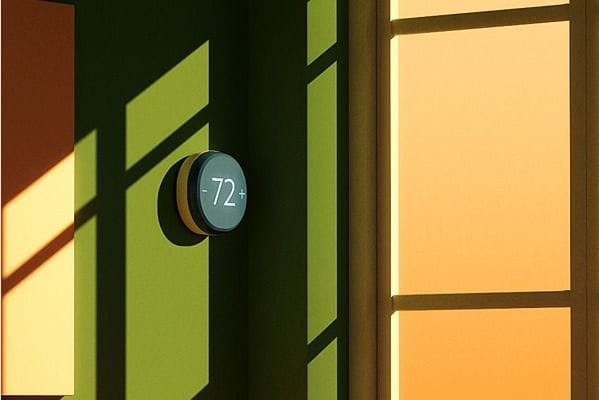 Illustration of smart thermostat on wall in home