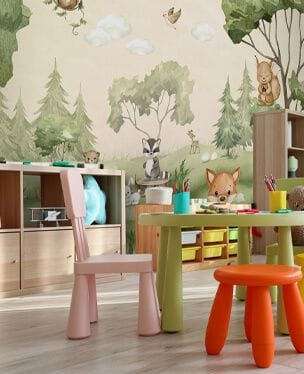 kids forest wallpaper mural in nursery