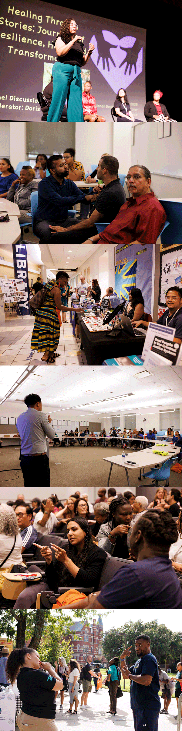 GIF: photos showing NDPC attendees in different settings such as exhibits, workshop, on stage, auditorium, and outside.
