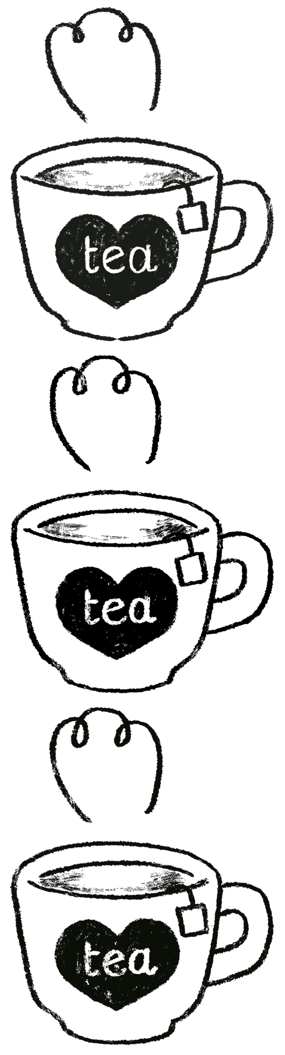 Cartoon mug of tea decorated with a heart