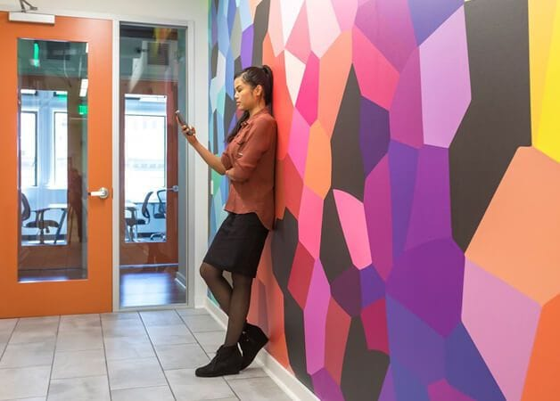 colourful abstract wall mural for LEVEL office