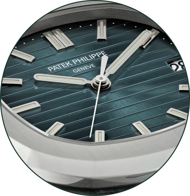 close-up photo of a green patek philippe watch face