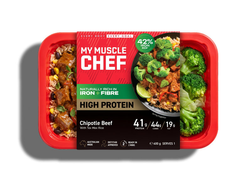 My Muscle Chef Pro Salsa Verde Chicken with Vegetables and Cauliflower Potato Mash, featuring 50g protein, Australian made, dietitian approved.