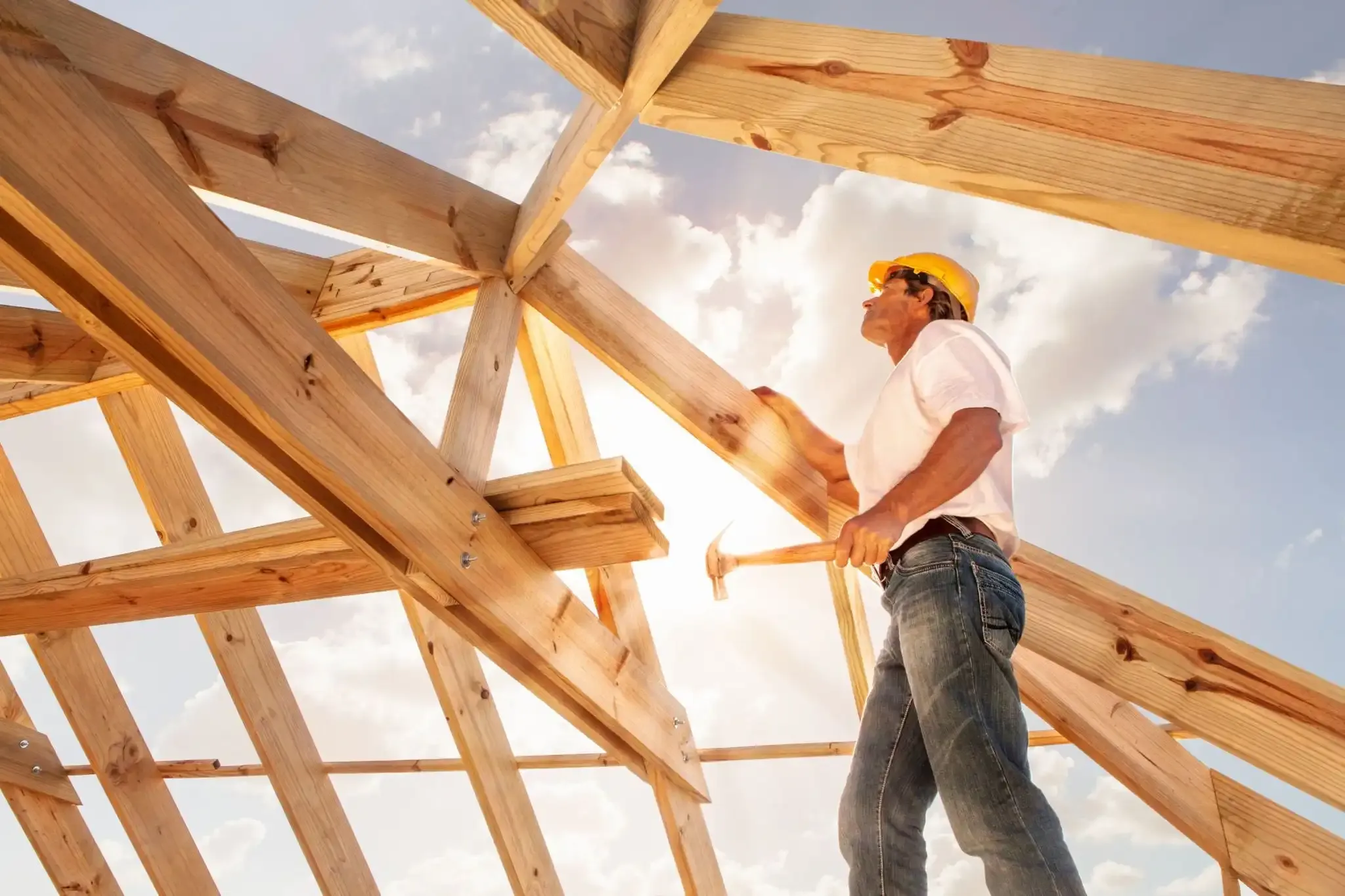 Construction worker working on roof