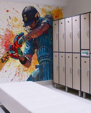 cricket wallpaper mural in locker room