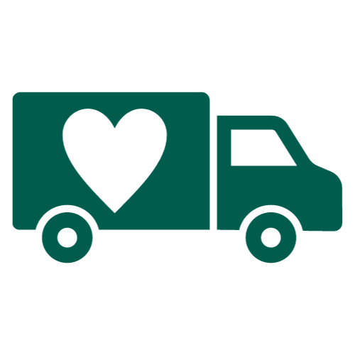 Green drawing of a truck with a heart in the back