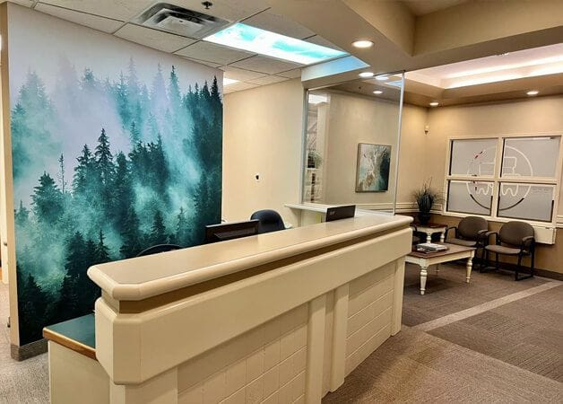 forest wallpaper mural in a dentist waiting office