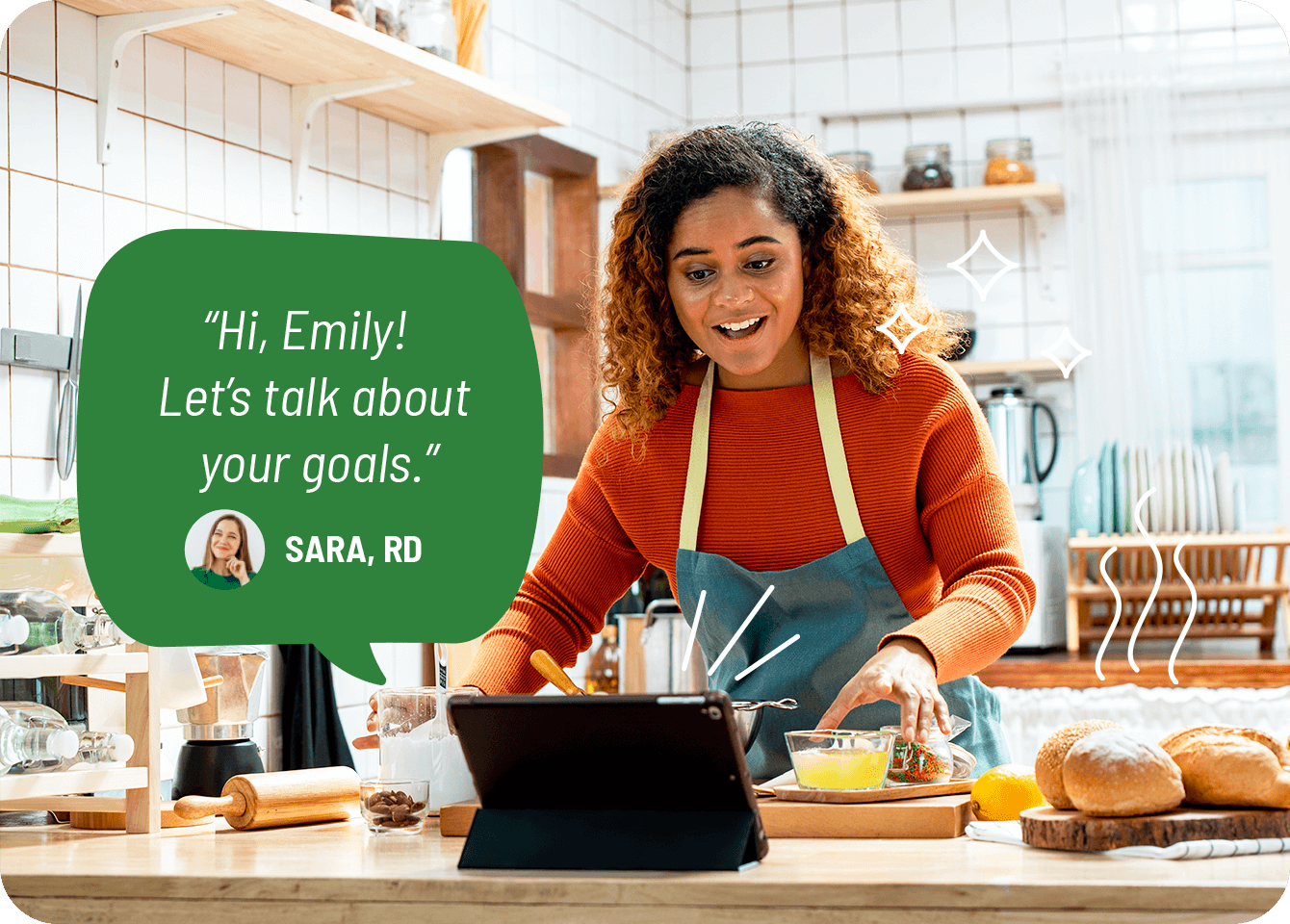 Photo of a happy woman consulting a dietitian over video chat