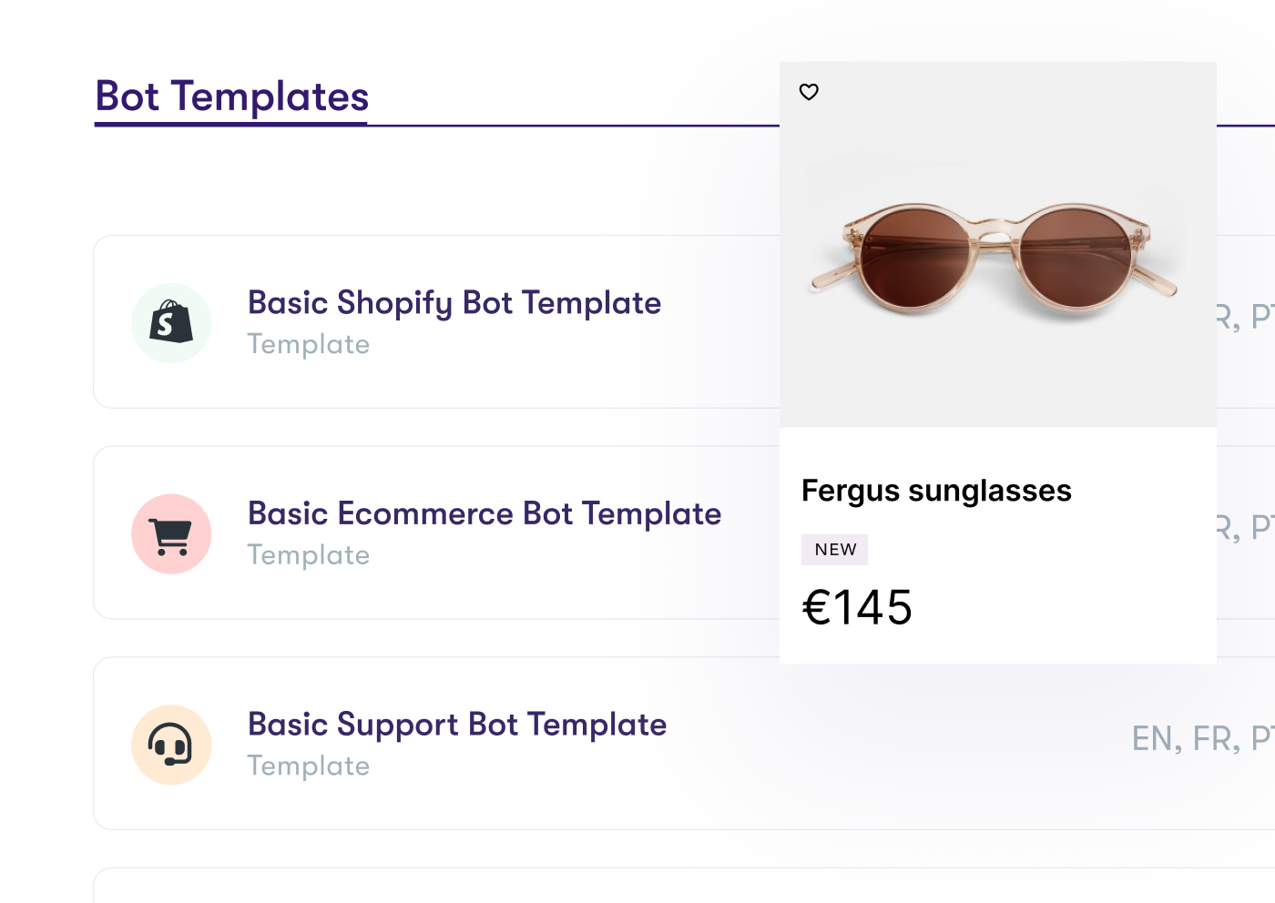 A screenshot of the Certainly Platform showing the built in flow templates & the NLU languages. 