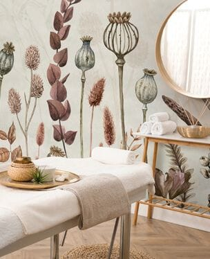 botanical wallpaper in salon