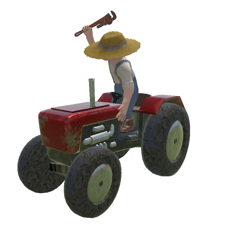 Man using a wrench attempting to fix a broken down tractor