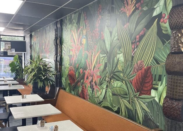 jungle wallpaper mural in a restaurant