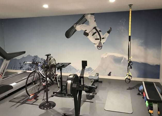 snowboarding wallpaper mural in a gym studio
