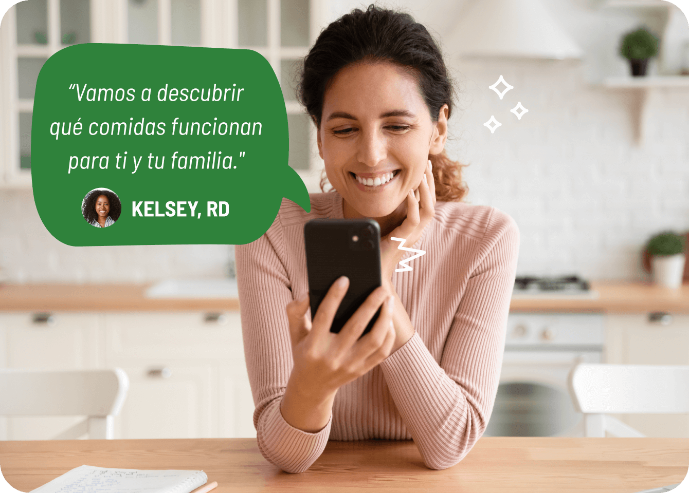 Photo of a woman smiling while consulting her dietitian on a video call