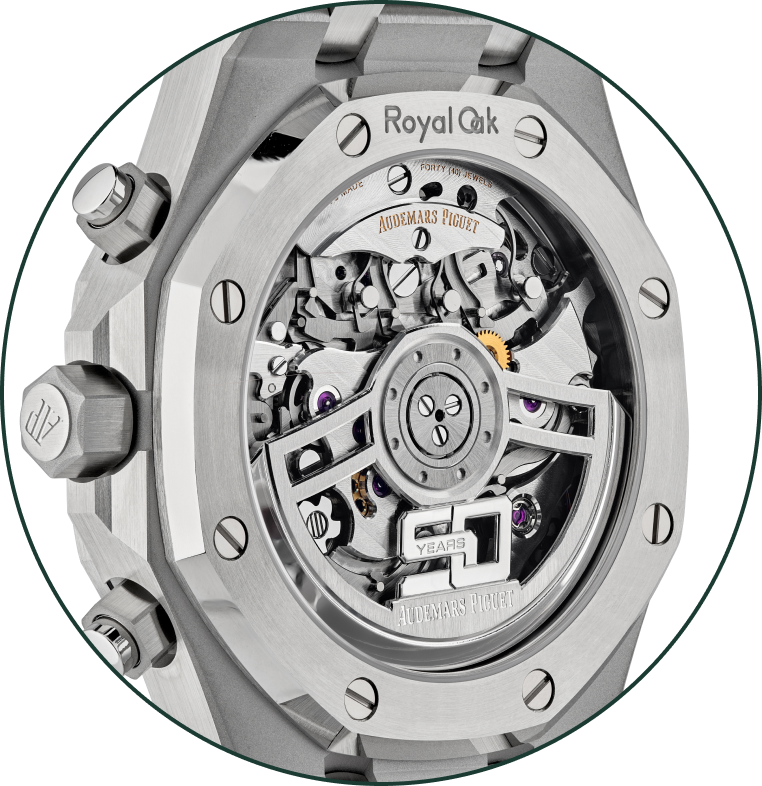 transparent watch caseback on a white background