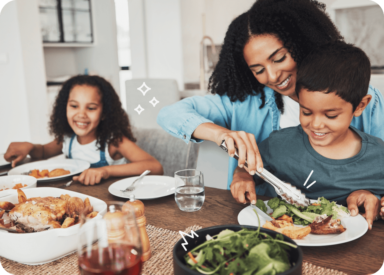 Photo of a happy family eating a nutritious meal together