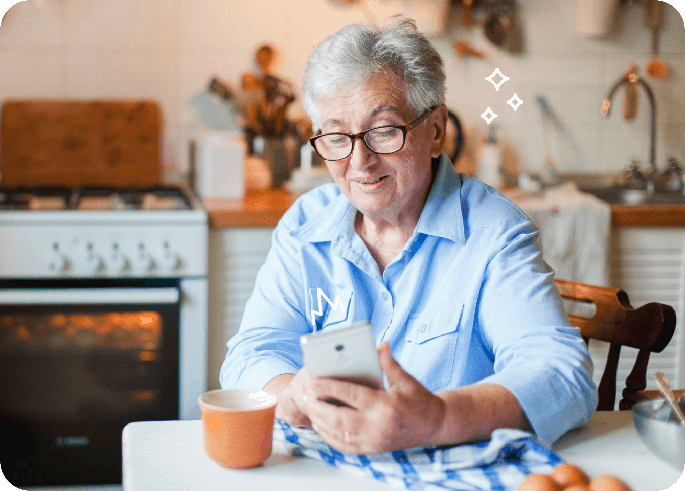 Photo of an older woman pleased at the nutrition help she gets from her Foodsmart mobile app