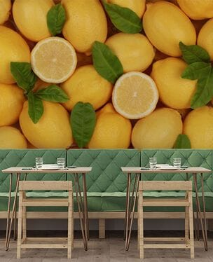 lemon wallpaper mural in a restaurant
